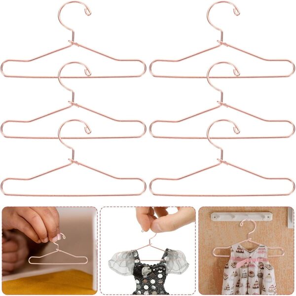 10 Mini-Kleiderbügel aus roségoldenem Metall für Puppen – elegant und widerstandsfähig, 7,5 x 3,8 cm