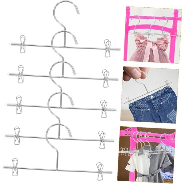 Mini Grucce in Metallo Argento per Bambole 12cm - Set 5 Pezzi per Armadio e Casa delle Bambole