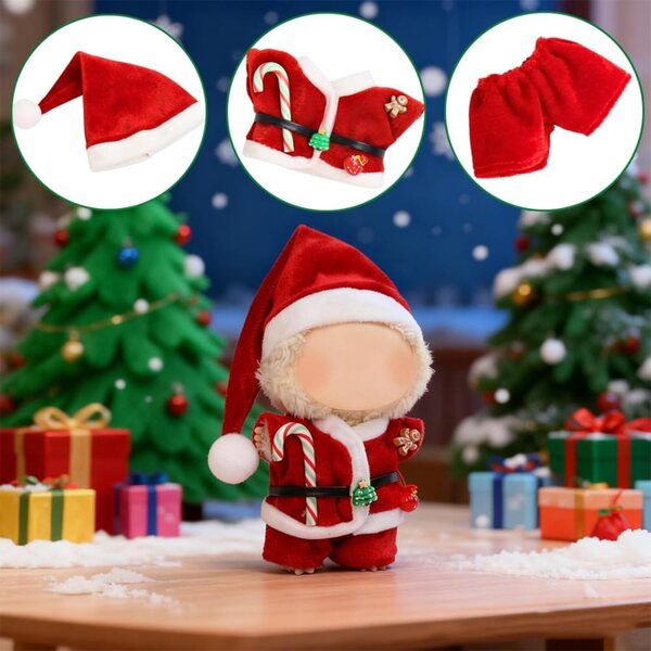 DEEMEIS Weihnachtsset für 17 cm große Puppen mit Mütze, Hemd, Hose und Kleiderbügel