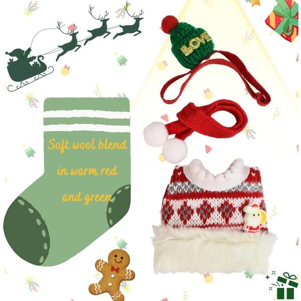 5-teiliges Winterset für 17 cm große Puppen mit Mütze, Schal, Rock und Weihnachtsschuhen