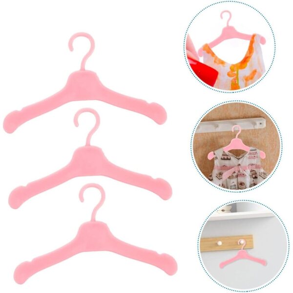 PLAFOPE 100 Mini Grucce Rosa in Plastica per Vestiti Bambole, Accessori Giocattolo