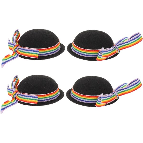 Beaupretty 4 elegante Mini-Hüte in Schwarz mit farbigem Band für Puppen, 7 x 7 x 2,5 cm