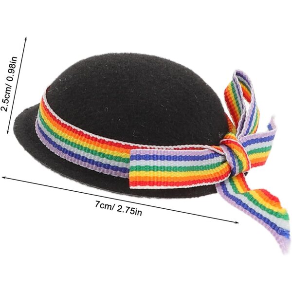 Beaupretty 4 Mini Cappelli Eleganti Neri con Nastro Colorato per Bambole 7x7x2,5 cm