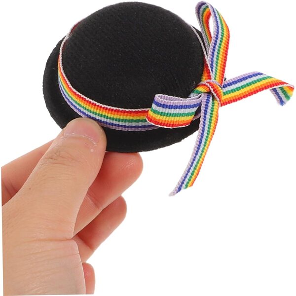 Beaupretty 4 Mini Cappelli Eleganti Neri con Nastro Colorato per Bambole 7x7x2,5 cm
