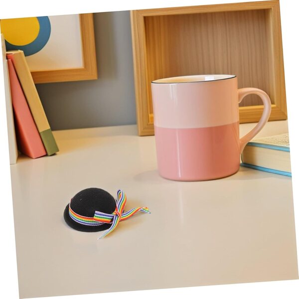 Beaupretty 4 Mini Cappelli Eleganti Neri con Nastro Colorato per Bambole 7x7x2,5 cm