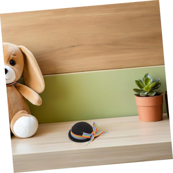 Beaupretty 4 Mini Cappelli Eleganti Neri con Nastro Colorato per Bambole 7x7x2,5 cm