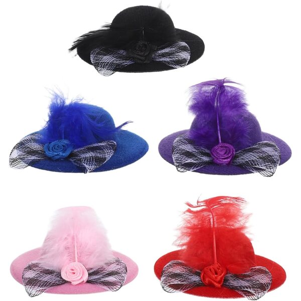 5 Mini Cappelli per Bambole a Cilindro con Rete e Fiori per Feste e Giochi