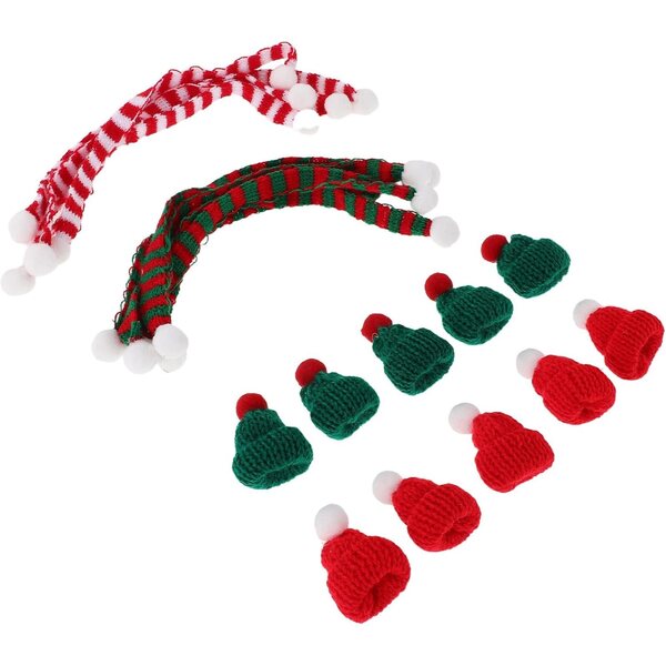 Set 20 Mini Cappelli e Sciarpe Natalizie per Bambole e Decorazioni Fai da Te