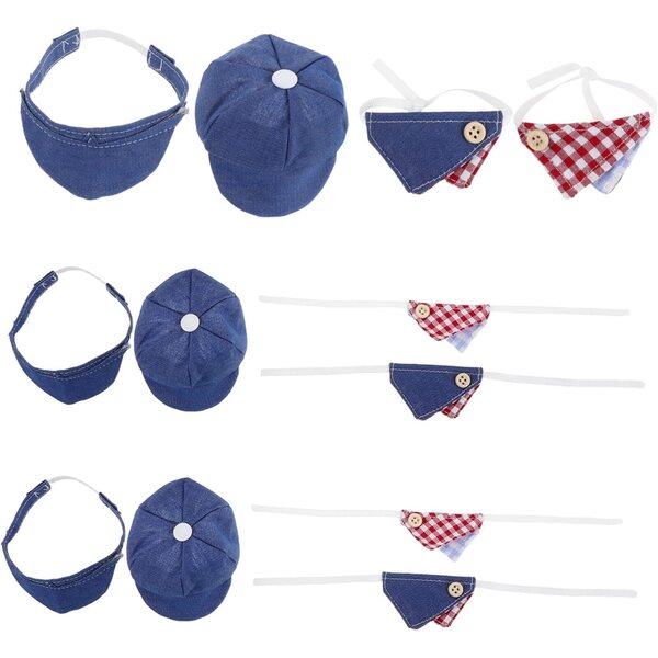 Set mit 12 Mini-Dreiecksschals und Sommermützen für Puppen – kreative Modeaccessoires