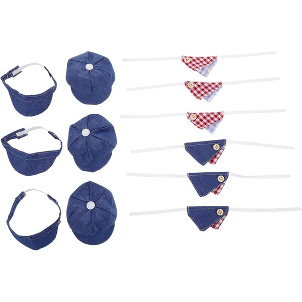 Set mit 12 Mützen und Schals für sommerliche Miniaturpuppen- und DIY-Partys