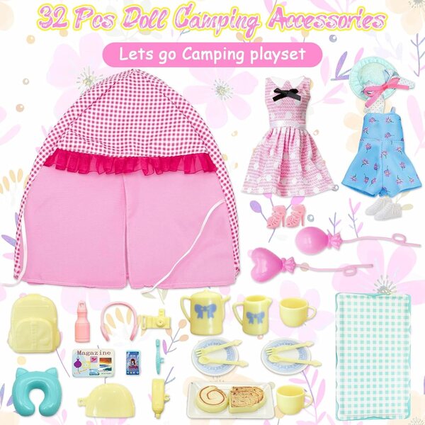 Campingset für 29,2 cm große Puppe mit 32 Carreuty-Reiseaccessoires