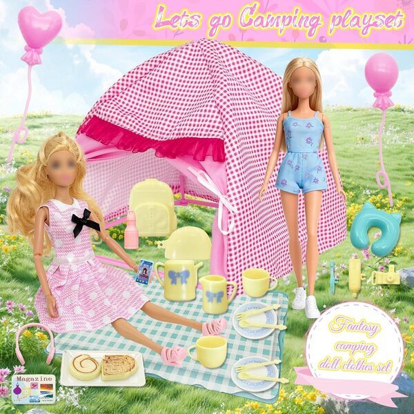 Campingset für 29,2 cm große Puppe mit 32 Carreuty-Reiseaccessoires
