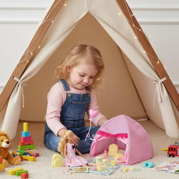 Campingset für 29,2 cm große Puppe mit 32 Carreuty-Reiseaccessoires