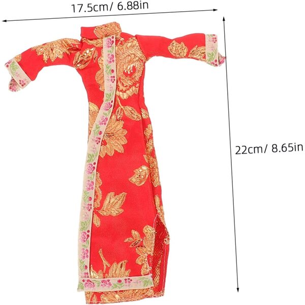 Set 4 Abiti Cheongsam per Bambole Colorati Blu Rosso Bianco con Copricapo