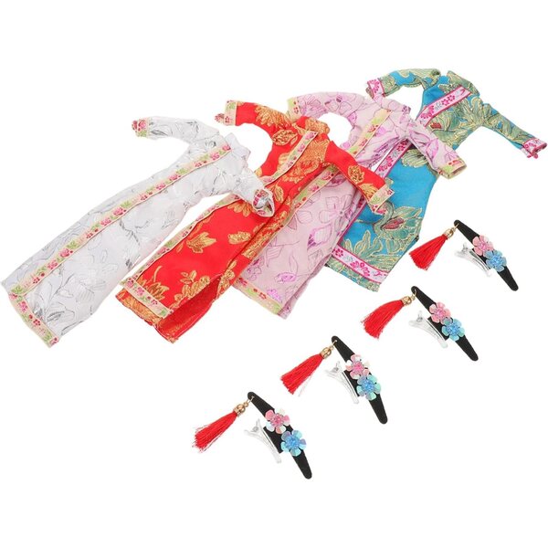 ORFOFE 4 Set Vestiti Cheongsam Bambole Cinesi Floreali Accessori Costume Vintage