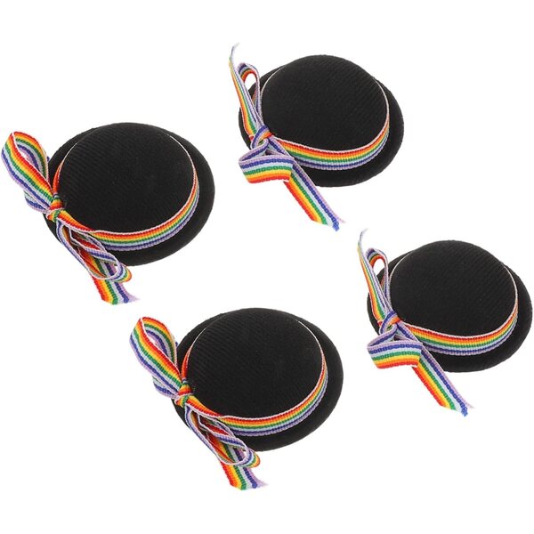 Vaguelly 4 schwarze Mini-Hüte für Puppen mit bunten Polyester-Dekorationen