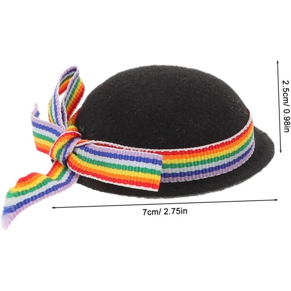 Vaguelly 4 schwarze Mini-Hüte für Puppen mit bunten Polyester-Dekorationen