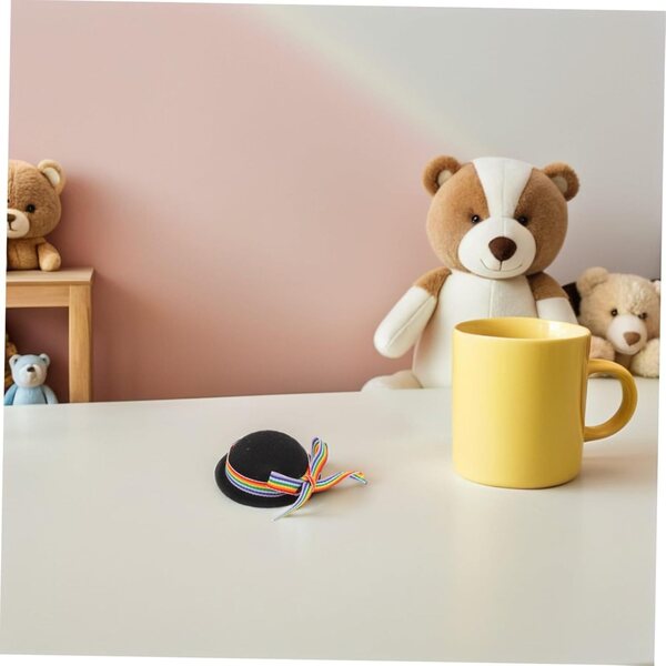 Vaguelly 4 schwarze Mini-Hüte für Puppen mit bunten Polyester-Dekorationen