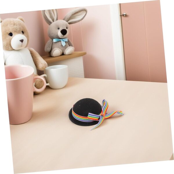 Vaguelly 4 schwarze Mini-Hüte für Puppen mit bunten Polyester-Dekorationen