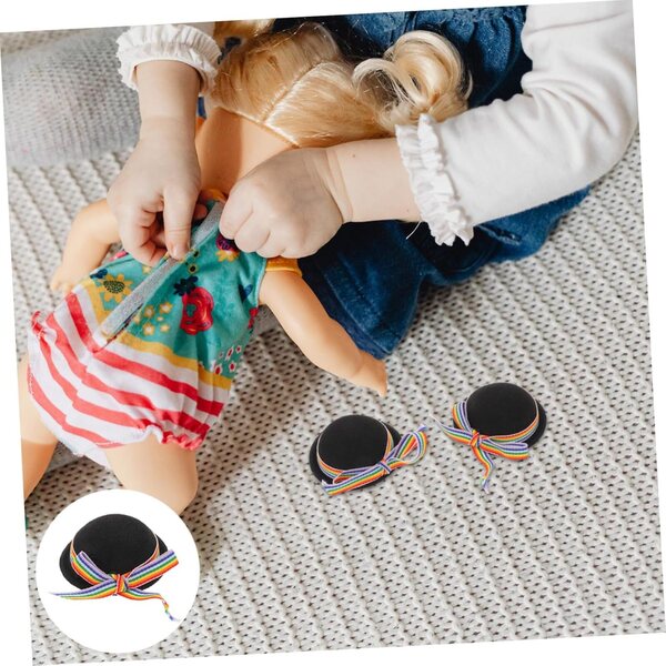 Vaguelly 4 schwarze Mini-Hüte für Puppen mit bunten Polyester-Dekorationen