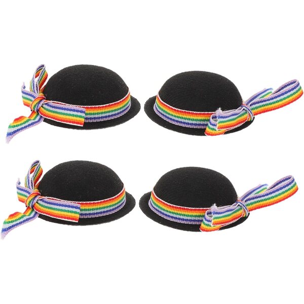 4 Mini Cappelli Neri per Bambole con Nastro Colorato – Accessori Artigianali Eleganti