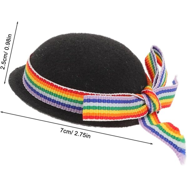 4 Mini Cappelli Neri per Bambole con Nastro Colorato – Accessori Artigianali Eleganti