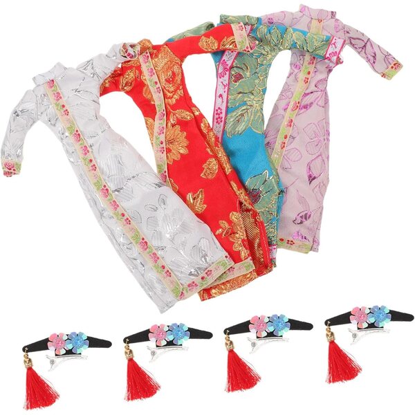 4 Set Vestiti Cheongsam Cinesi per Bambole - Costumi Tradizionali Decorativi