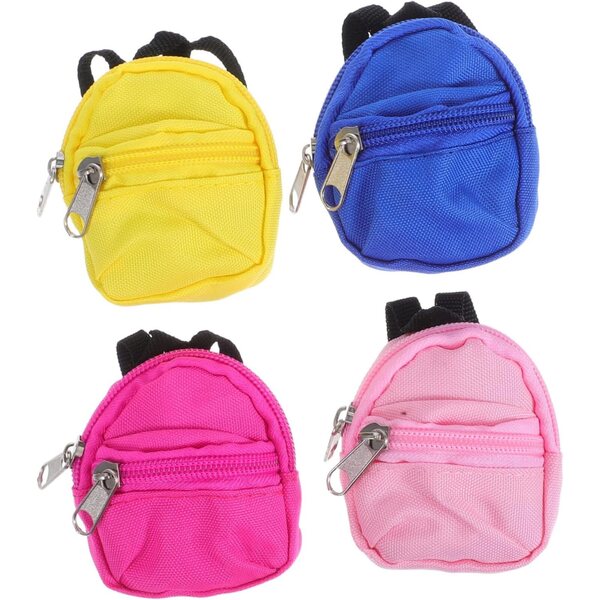 BESPORTBLE 4 Mini Zaini per Bambola con Cerniera, Accessori Scuola in Nylon 8x7 cm