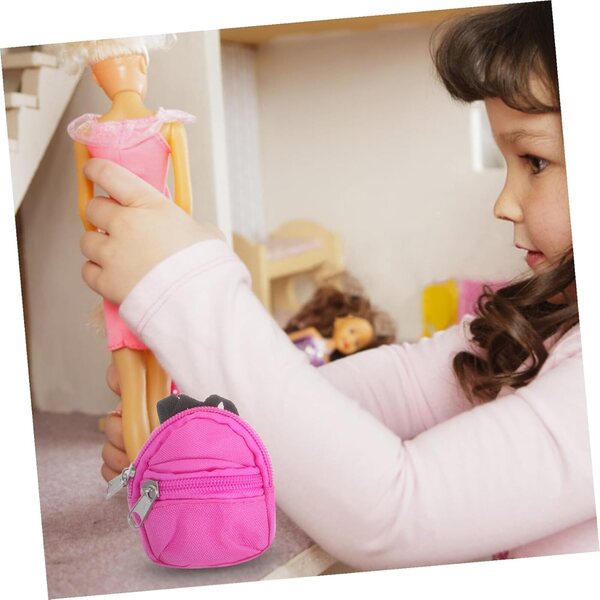 BESPORTBLE 4 Mini Zaini per Bambola con Cerniera, Accessori Scuola in Nylon 8x7 cm