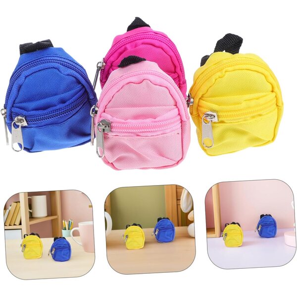 BESPORTBLE 4 Mini Zaini per Bambola con Cerniera, Accessori Scuola in Nylon 8x7 cm