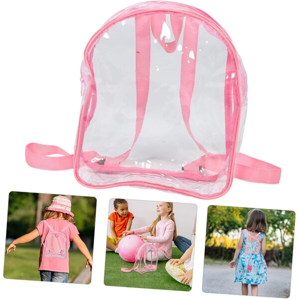 Organizer Trasparente Rosa in PVC per Bambole, Peluche e Piccoli Oggetti Portatile