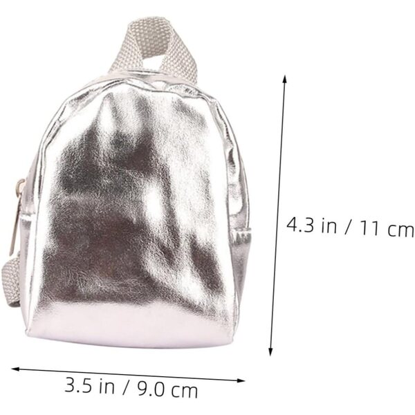 Set 2 Zaini Miniatura per Bambole in Metallo Argento, Facili da Pulire e Leggeri