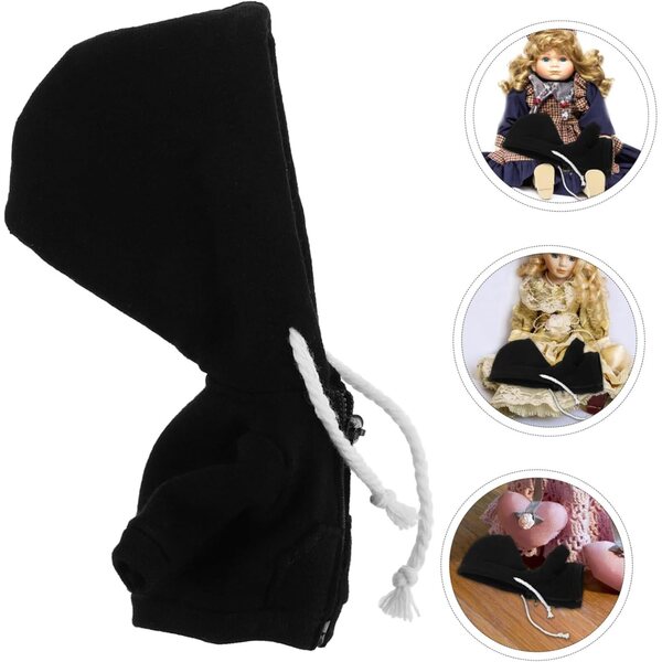 WOONEKY Mini zwarte hoodie voor poppen - Zacht en knus 11x11 cm