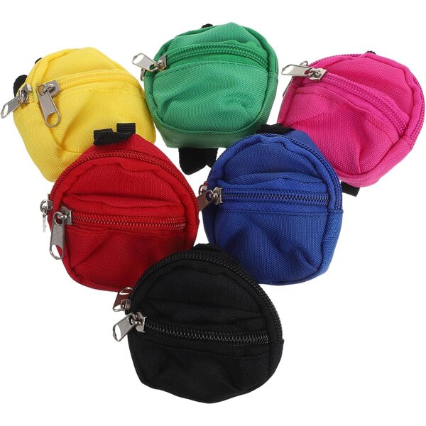 Beaupretty 6 Mini Zainetti con zip colorati per bambole, zainetti scuola gioco di ruolo