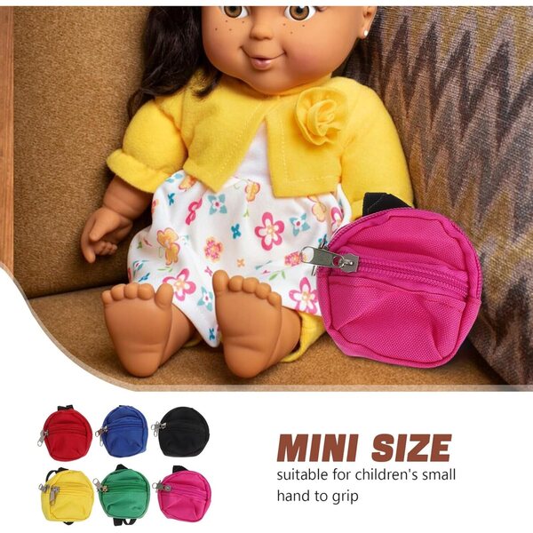 Beaupretty 6 Mini Zainetti con zip colorati per bambole, zainetti scuola gioco di ruolo