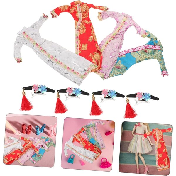 BESPORTBLE 4 Set Vestiti Cheongsam Floreale per Bambole con Copricapo Costume Tradizionale