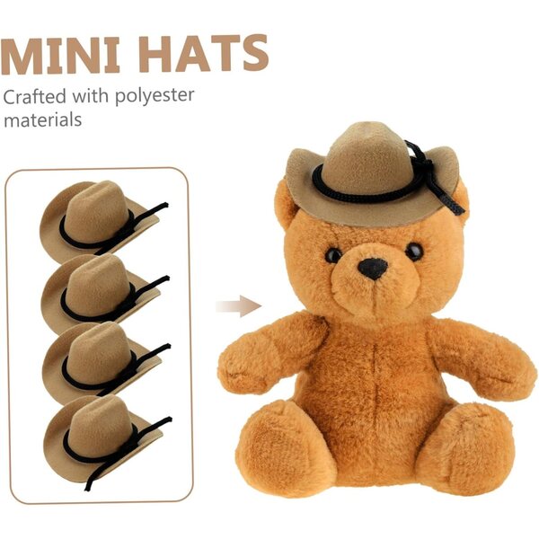 4 Mini-Cowgirl-Hüte aus Polyester für Puppen und Western-Dekorationen