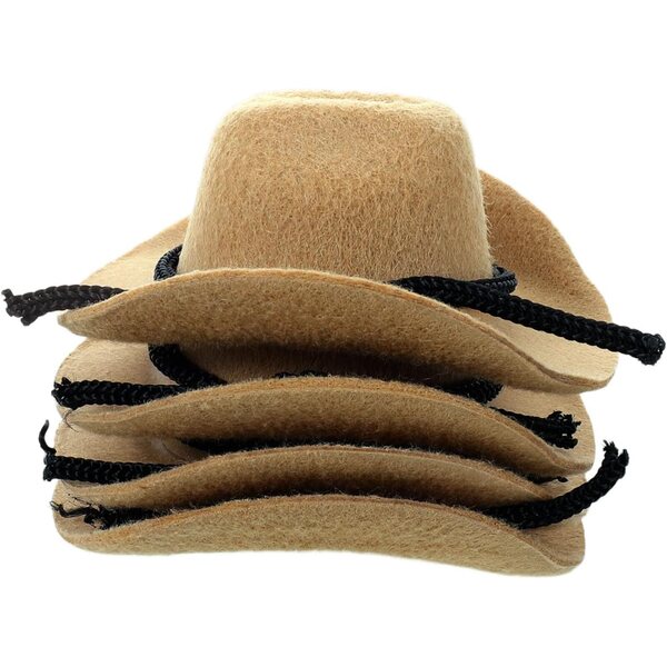 4 Mini Cappelli Cowboy Western Beige per Bambole e Decorazioni Feste - BESTonZON