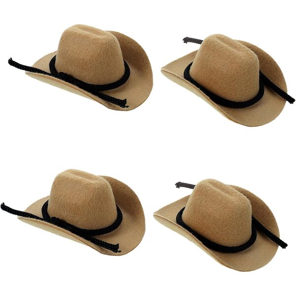 4 Mini Cappelli da Cowgirl per Bambole 8 cm in Poliestere, Accessori Western
