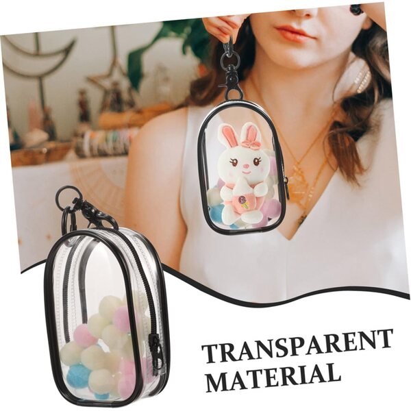 Beaupretty Borsa Trasparente per Esposizione Bambole con Portachiavi e Zip - 2 Pezzi