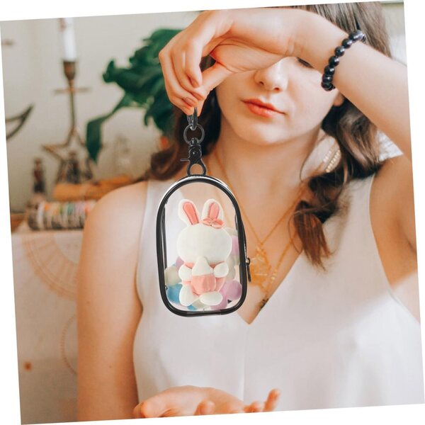 Beaupretty Borsa Trasparente per Esposizione Bambole con Portachiavi e Zip - 2 Pezzi
