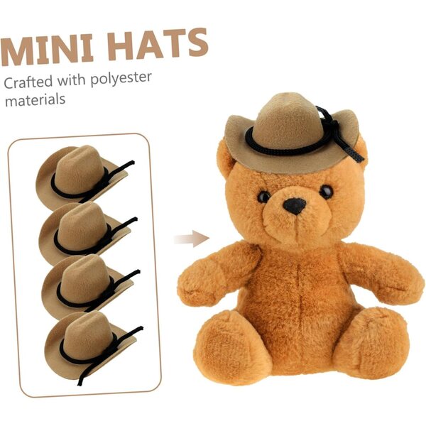 Outanaya 4 Mini-Cowgirl-Hüte in Beige, 8 cm, Western-Puppen-Partyzubehör
