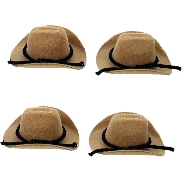 VICASKY 4 Stück Mini-Cowboyhut in Beige für Puppen und Western-Partydekorationen