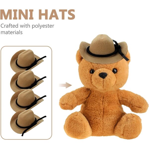 CHILDWEET 4 Mini-Cowboyhüte in Beige für Puppen und Western-Dekorationen