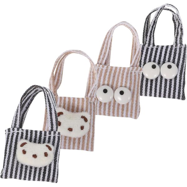4 Mini-Leinentaschen für Puppen – dekorative Accessoires für Puppenhäuser