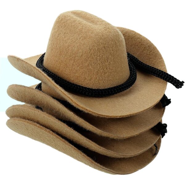 4 Mini Cappelli Cowboy Beige per Bambole - Decorazioni Western Perfette 8 cm