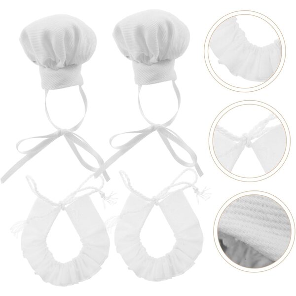 Set 2 Cappelli Da Cuoco e Fazzoletti per Bambole - Mini Cappelli Decorativi Bianchi