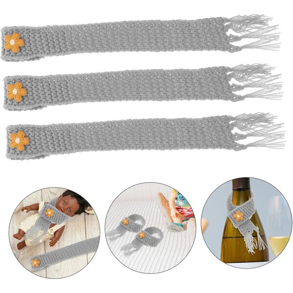 Set 5 Mini Sciarpe Regolabili Grigie in Filato per Bambole e Fai Da Te
