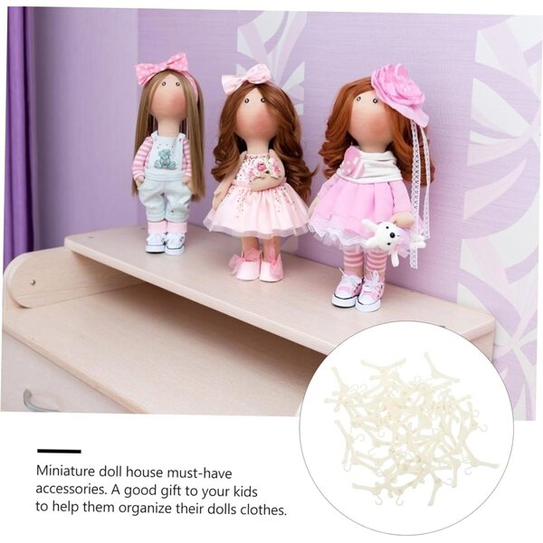 50 weiße Mini-Puppen-Kleiderbügel aus strapazierfähigem und leichtem Kunststoff