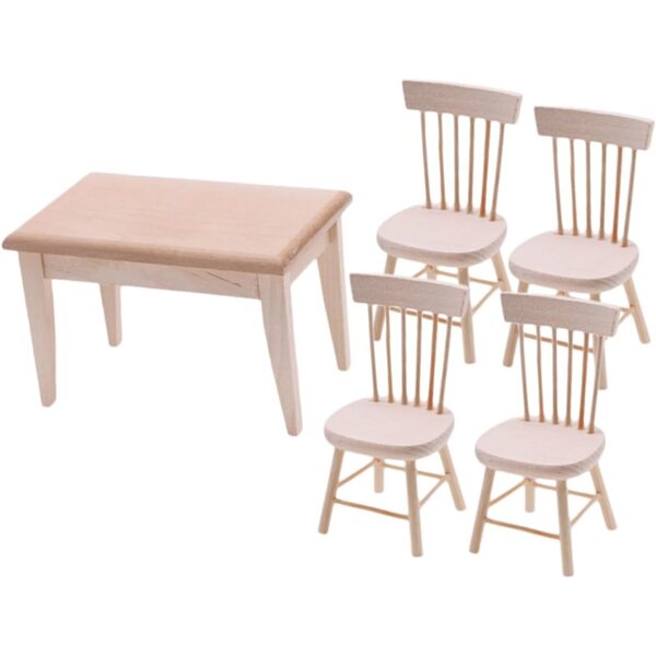 Miniatur-Holzmöbel-Set für Puppenhäuser: Schreibtisch und Stühle, Mini-Zubehör